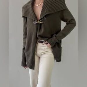Michael Kors Dark Olive Cardigan Poncho Sweater wool cotton blend XL